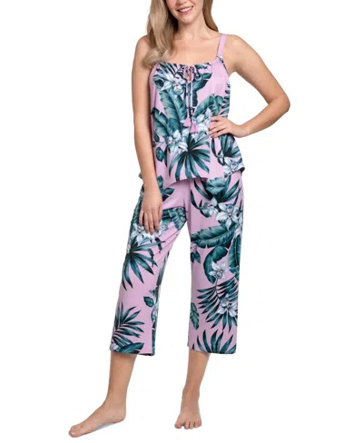 Linea Donatella Women's Rhadna Cropped Pant Pajama Set In Pink Floral