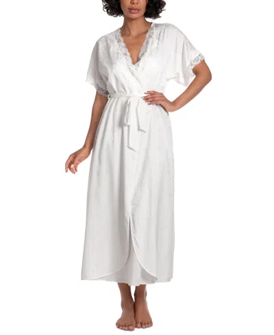 Linea Donatella Women's Satin Jacquard Lace-trim Robe In Ivory