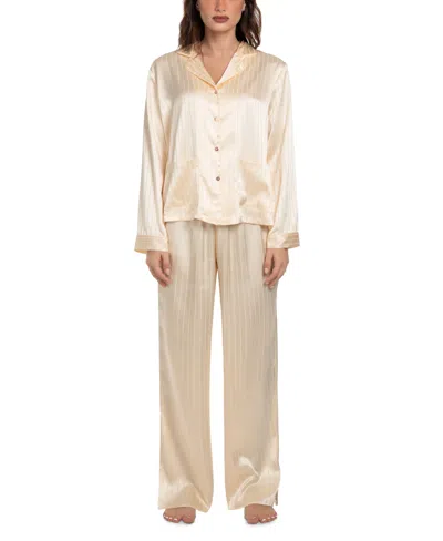 Linea Donatella Women's Satin Jacquard Striped Pajama Set In Soft Yellow