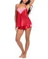 Linea Donatella Women's Satin Lace-trim 2pc. Cami & Short Set In Wine