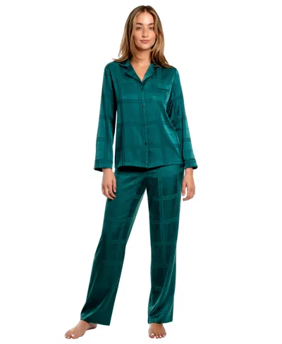 Linea Donatella Women's Satin Plaid Long-sleeve Top And Pants Pajama, 2-piece Set In Multi