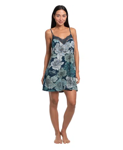 Linea Donatella Women's Tulip Garden Print Knit Chemise In Teal