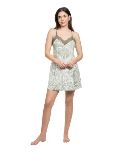 Linea Donatella Women's V-neck Lace Detail Chemise In Green