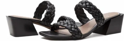 Pre-owned Linea Paolo - Irene - Womens Mid-height Stacked Cuban Heel Slide Sandals... In Black Nappa