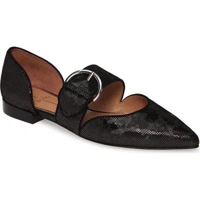 Linea Paolo Dean Pointy Toe Flat In Black/silver Nappa Leather