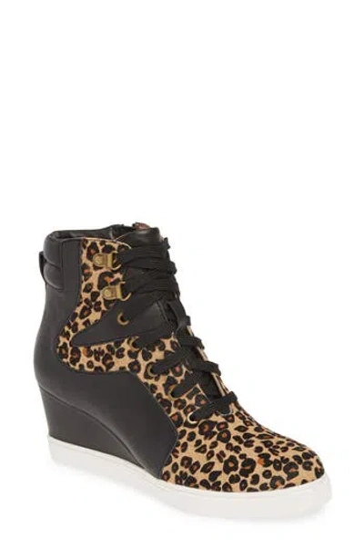 Linea Paolo Fleur Wedge Sneaker In Black Leather/calf Hair