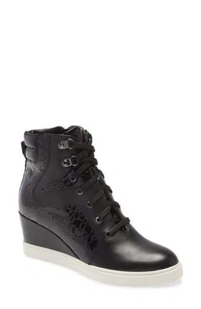 Linea Paolo Fleur Wedge Sneaker In Black Patent/leather