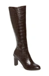 Linea Paolo Kiel Knee High Boot In Brown Crocodile Print Leather