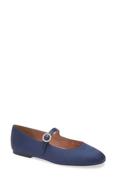 Linea Paolo Mia Mary Jane Flat In Deep Navy Satin