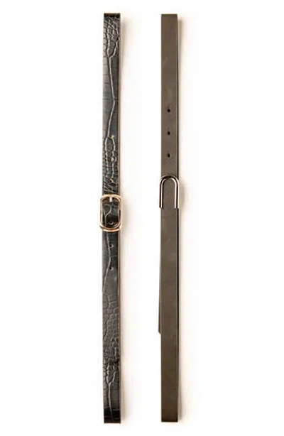 Linea Pelle 2-for-1 Faux Leather Belt Set In Black/charcoal