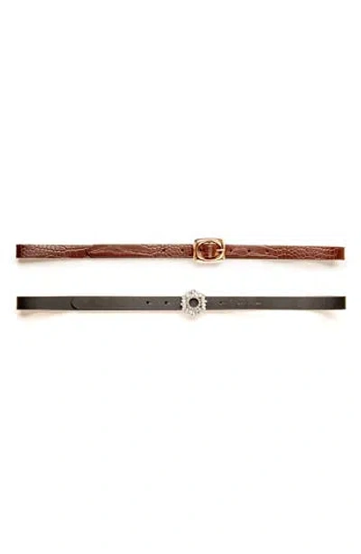 Linea Pelle 2 For 1 Faux Leather Belts In Black/chocolate