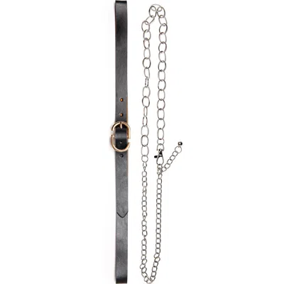 Linea Pelle 2-pack Skinny Chain & Faux Leather Belts In Black/silver