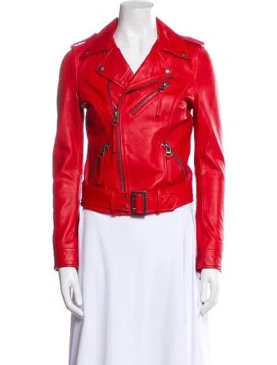 Pre-owned Linea Pelle Leather Biker Jacket In Red