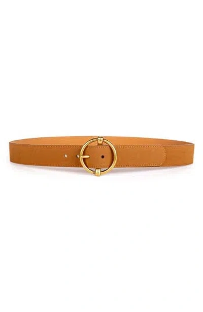 Linea Pelle Notch Center Bar Belt In Mid Brown