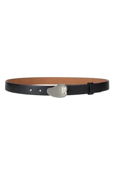Linea Pelle Organic Plaque Buckle Faux Leather Belt In Black