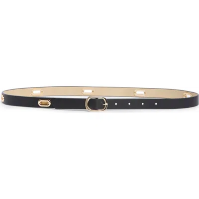 Linea Pelle Oval Grommet Skinny Leather Belt In Black