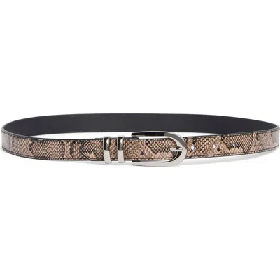 Linea Pelle Snake Pattern Skinny Faux Leather Belt In Natural/ Black