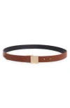 Linea Pelle Square Plaque Buckle Reversible Faux Leather Belt In Brown