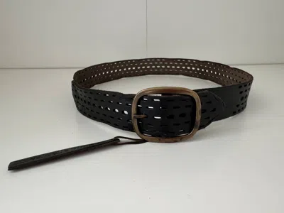 Linea Pelle Women's Genuine Leather Broken In Look Multi Hole Belt In Vintage Black In Brown