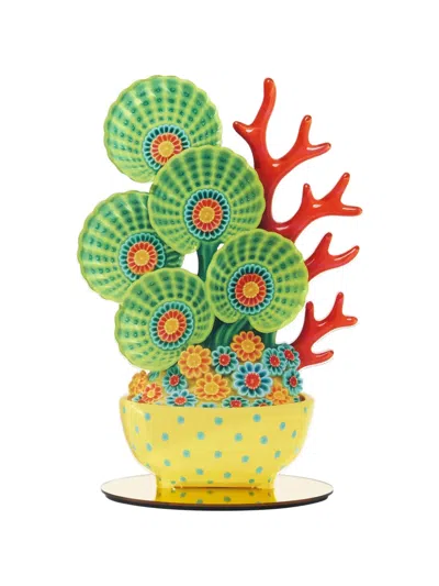 Linee Recanati Bonsai Marini Polka-dot Floral Vase In Green