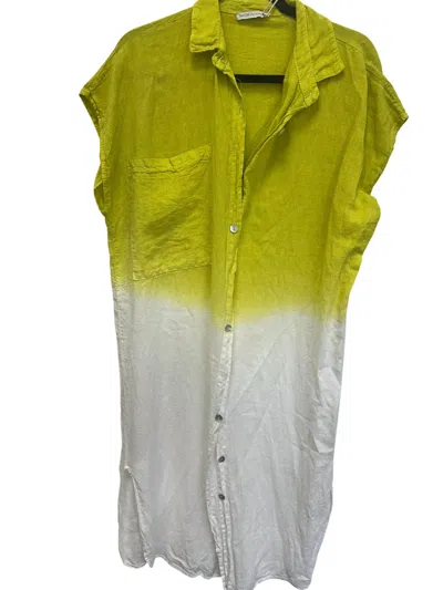 Linen & More Catching Flights Dress In Pistachio In White