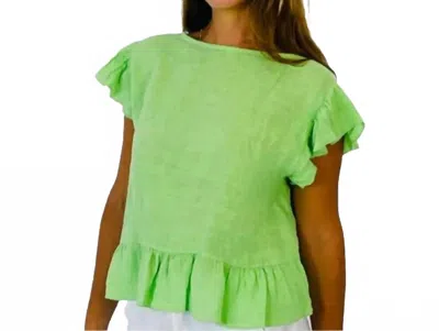 Linen & More Flutter Linen Tie Top In Apple Green