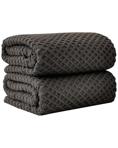 Linery & Co . 2pc Grayson Cotton Diamond Waffle Texture Bath Sheet Set In Black