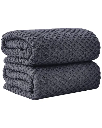 Linery & Co . 2pc Grayson Cotton Diamond Waffle Texture Bath Sheet Set In Blue