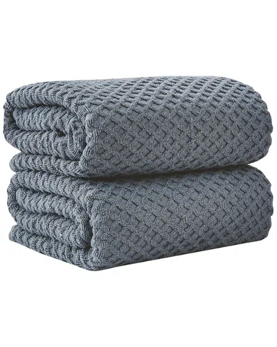 Linery & Co . 2pc Grayson Cotton Diamond Waffle Texture Bath Sheet Set In Blue