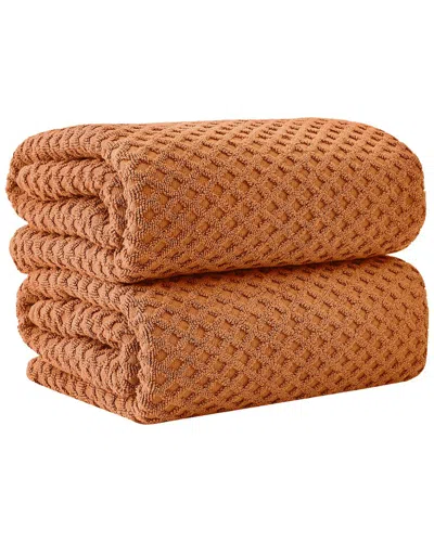 Linery & Co . 2pc Grayson Cotton Diamond Waffle Texture Bath Sheet Set In Brown