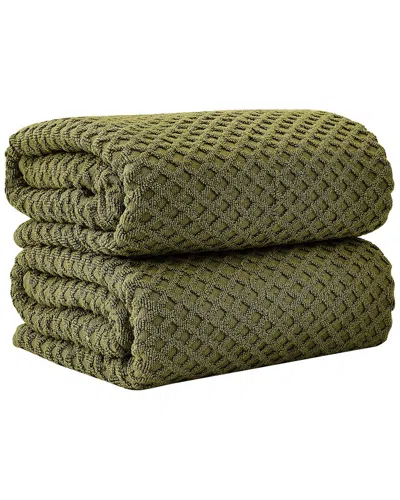 Linery & Co . 2pc Grayson Cotton Diamond Waffle Texture Bath Sheet Set In Green