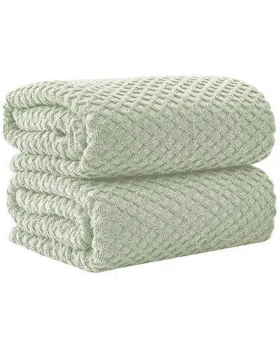 Linery & Co . 2pc Grayson Cotton Diamond Waffle Texture Bath Sheet Set In Green