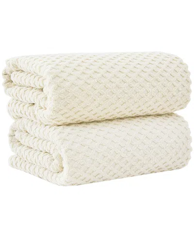 Linery & Co . 2pc Grayson Cotton Diamond Waffle Texture Bath Sheet Set In Neutral