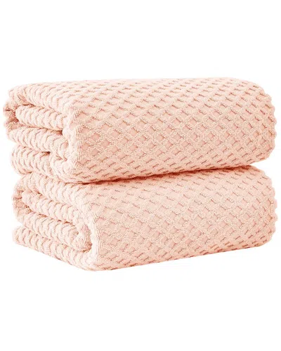 Linery & Co . 2pc Grayson Cotton Diamond Waffle Texture Bath Sheet Set In Pink