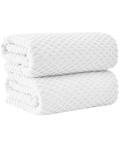 Linery & Co . 2pc Grayson Cotton Diamond Waffle Texture Bath Sheet Set In White