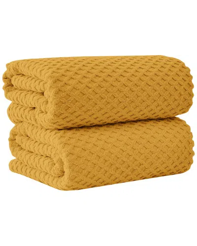 Linery & Co . 2pc Grayson Cotton Diamond Waffle Texture Bath Sheet Set In Yellow