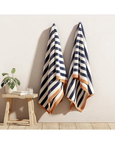 Linery & Co . 2pc Santa Cruz Oversized Cotton Stripe Beach Towel Set In Black