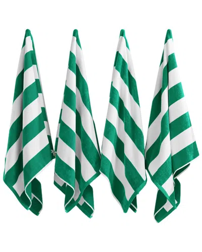 Linery & Co . 4pc Novia Oversized Cotton Cabana Beach Towel Set In Green