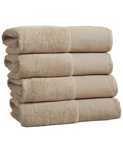 Linery & Co . 4pc Priya Ultra-soft Cotton & Linen Bath Towel Set In Brown
