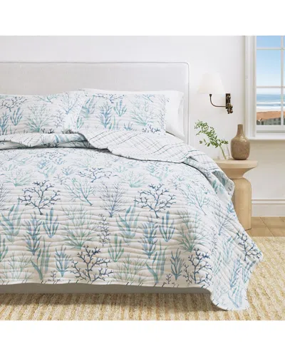Linery & Co . Amelia Island Blue Coral Coastal Quilt Set