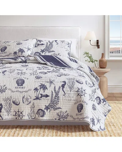 Linery & Co . Calypso Reversible Cotton Coastal Quilt Set In White