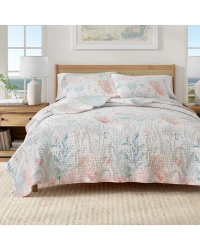 Linery & Co . Caymen Fading Coral Stitched Quilt Set In Multi