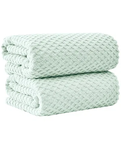 Linery & Co . Cotton Diamond Waffle Texture 2pc Bath Sheet Set In Green