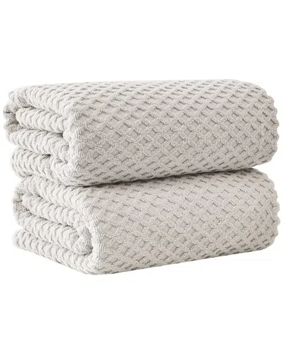 Linery & Co . Cotton Diamond Waffle Texture 2pc Bath Sheet Set In Grey