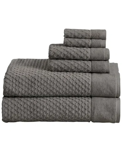 Linery & Co . Cotton Diamond Waffle Texture 6pc Bath Sheet Set In Gray