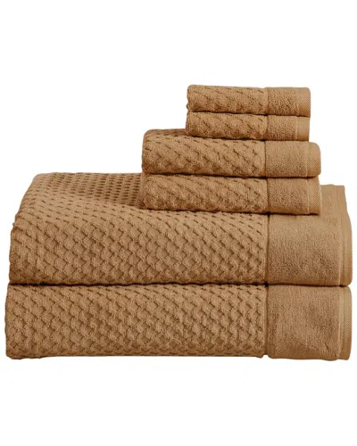 Linery & Co . Cotton Diamond Waffle Texture 6pc Bath Sheet Set In Brown