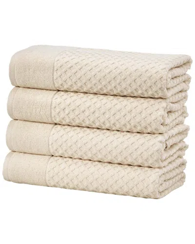 Linery & Co Cotton Diamond Waffle Texture Bath Towels In Neutral