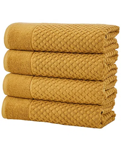 Linery & Co Cotton Diamond Waffle Texture Bath Towels In Yellow