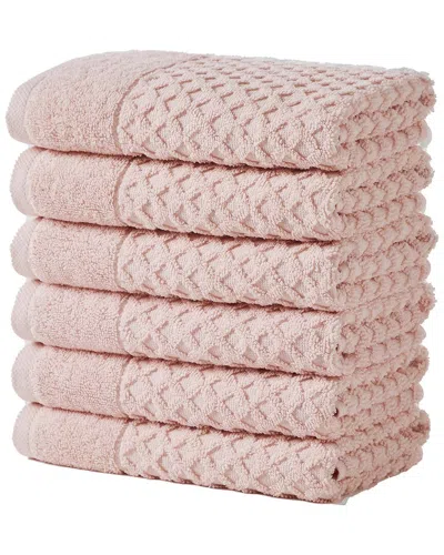 Linery & Co Cotton Diamond Waffle Texture Bath Towels In Pink