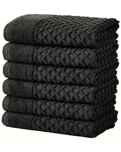 Linery & Co Cotton Diamond Waffle Texture Bath Towels In Black